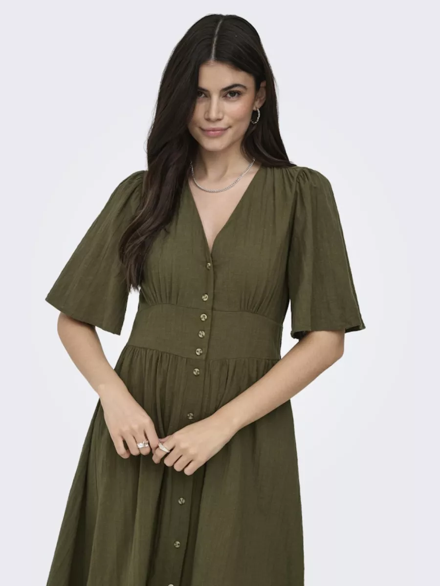 ONLY-ONLTIZANA 2/4 MIDI DRESS WVN NOOS-15373535-Grape Leaf-GROEN