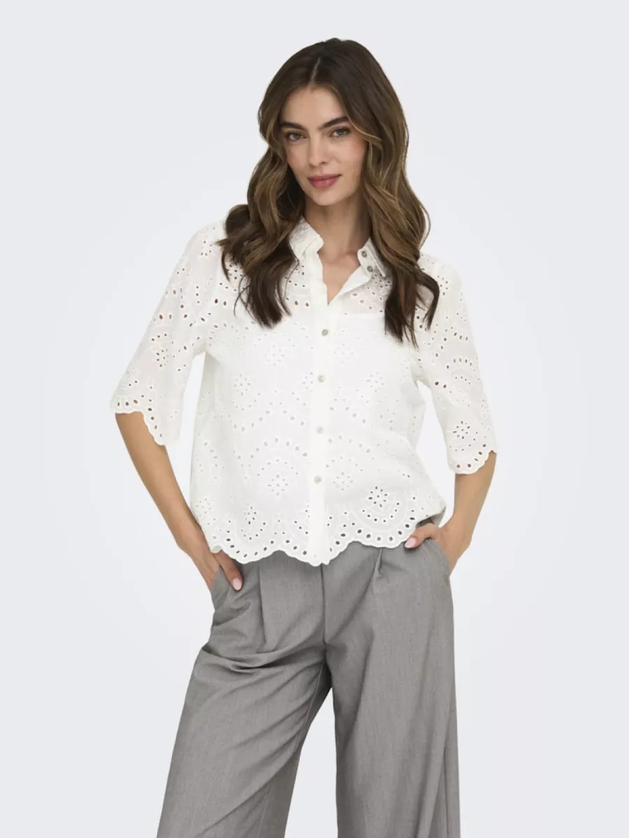 ONLY-ONLVALAIS S/S SHIRT WVN NOOS-15351106-Cloud Dancer-CREME