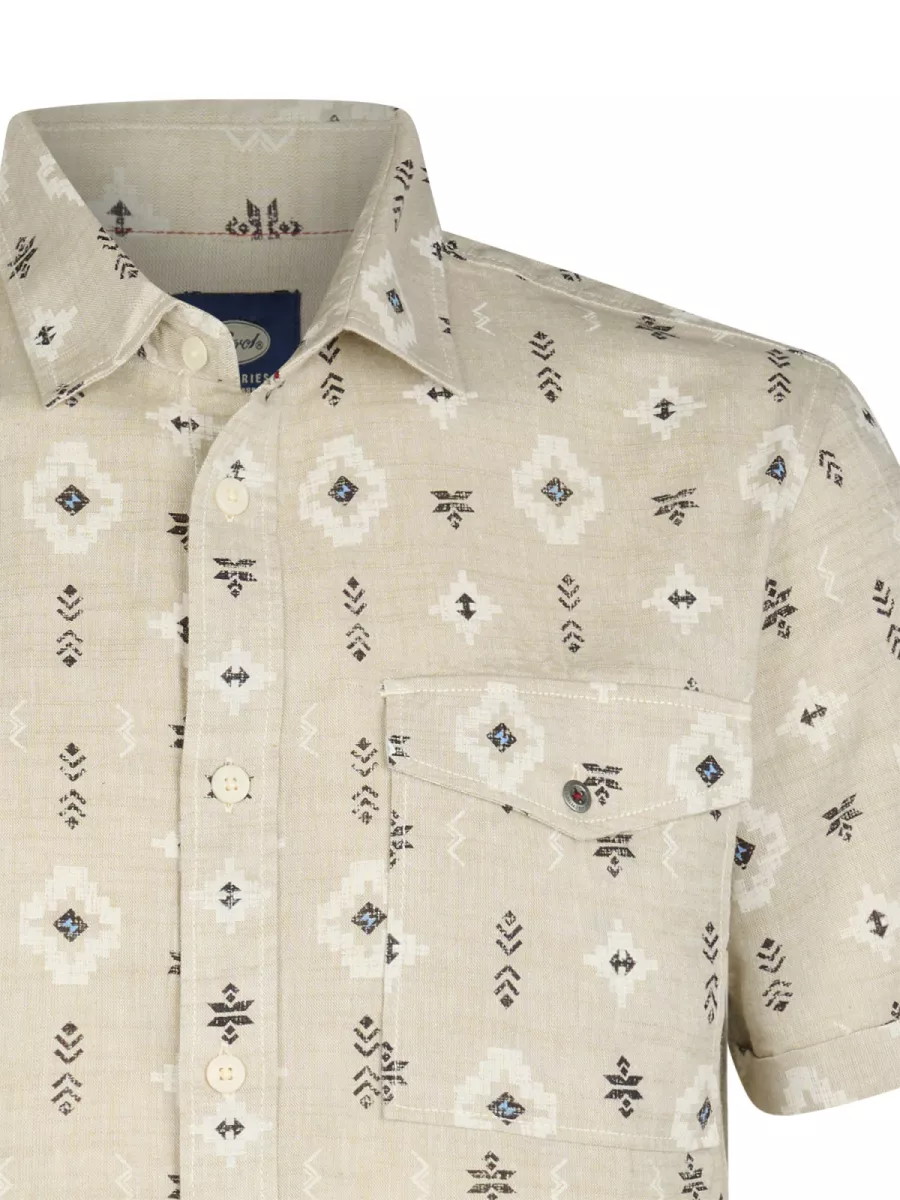 PETROL INDUSTRIES-Men Shirt Short Sleeve AOP-M-1060-SIS412-7130 Light tan-LICHT BRUIN