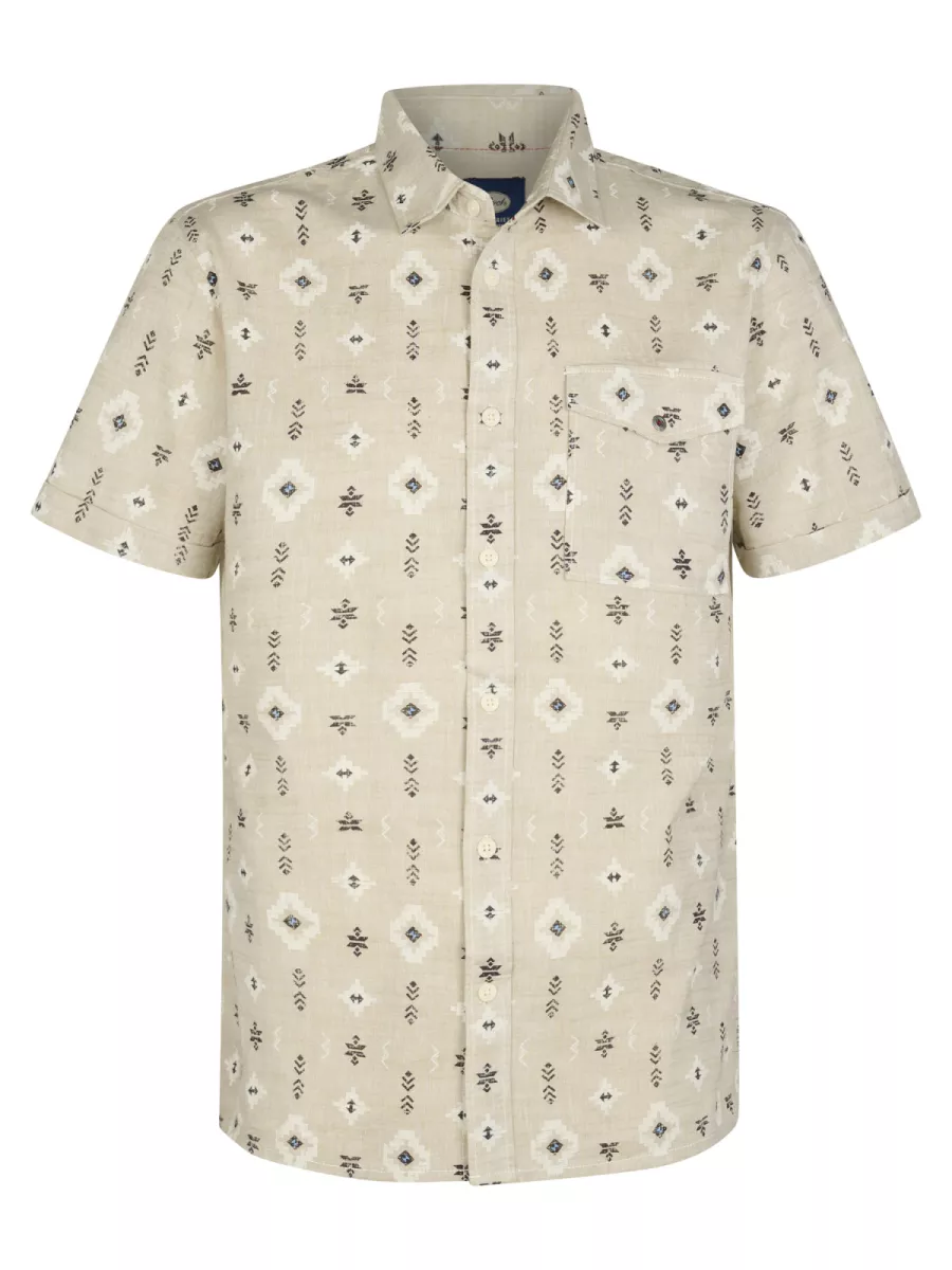 PETROL INDUSTRIES-Men Shirt Short Sleeve AOP-M-1060-SIS412-7130 Light tan-LICHT BRUIN
