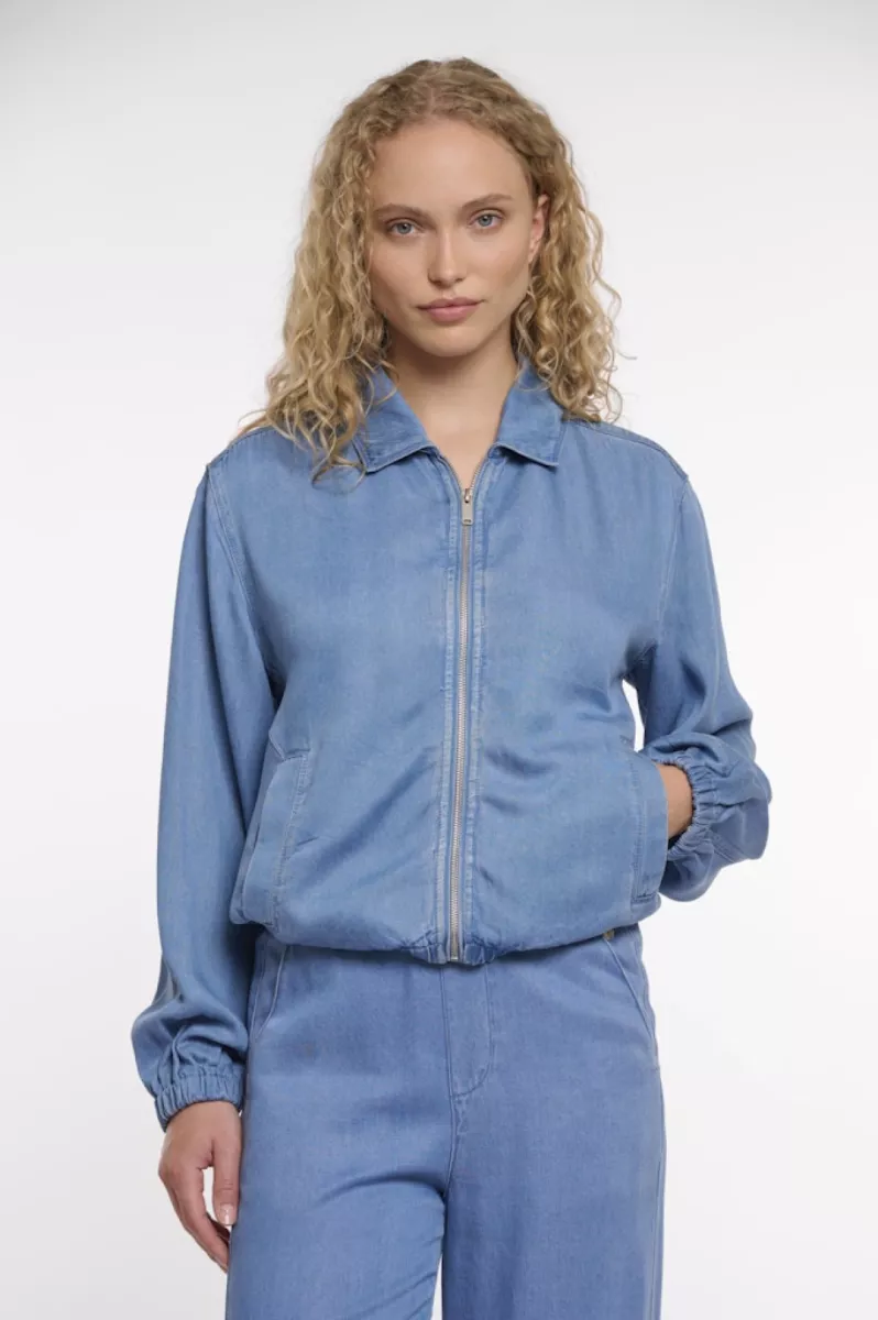 RINO & PELLE-Puff sleeve zip jacket-Myla.7002621-Washed blue-DENIM