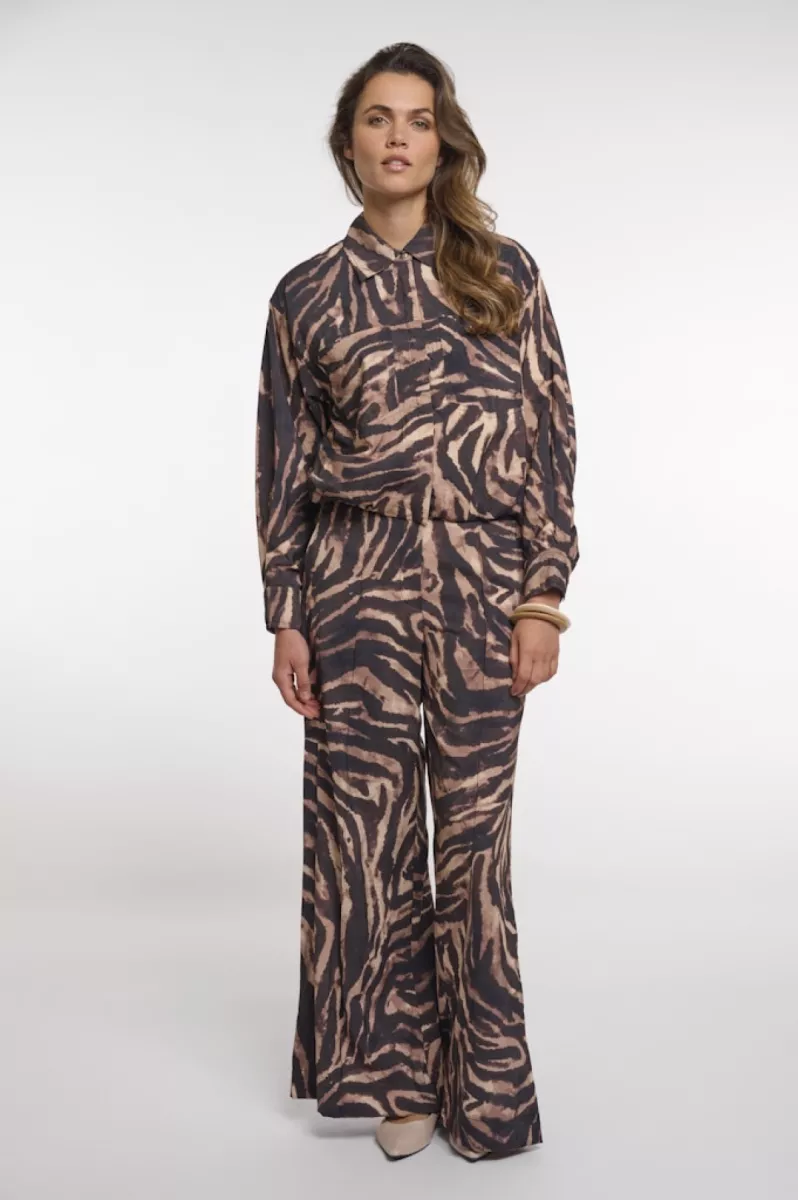 RINO & PELLE-Regular Length Wide Leg Pants-DarjaRegular.7002621-Brown Zebra-BRUIN COMBINATIES