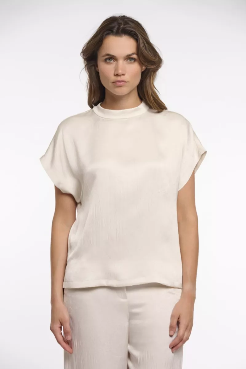 RINO & PELLE-Short Sleeve Top With High Neck-Esai.7002622-Birch-OFF WHITE