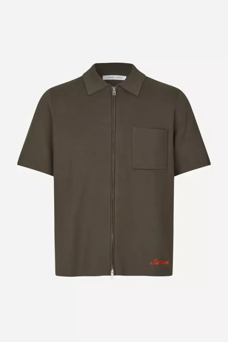 Samsoe Samsoe-Sarico zip shirt ss 15825-M26100020-190608TCX Black olive-OLIJF