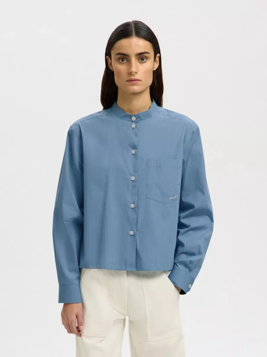Selected Femme-SLFHOTEL AMOUR RELAXED LS SHIRT-16100576-Dusty Blue-BLUE