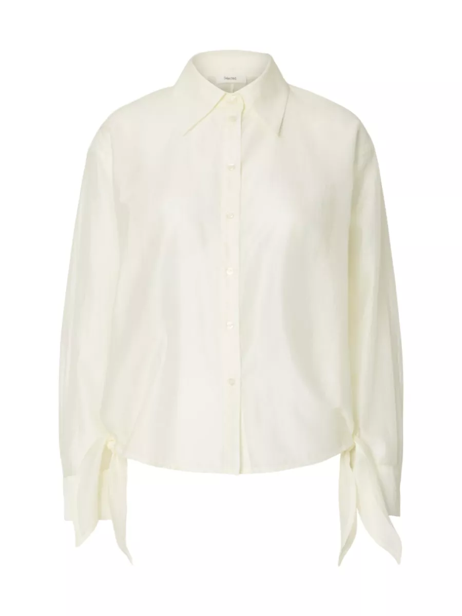 Selected Femme-SLFIRIS RELAXED LS TIE DETAIL SHIRT-16101049-Egret-CREME