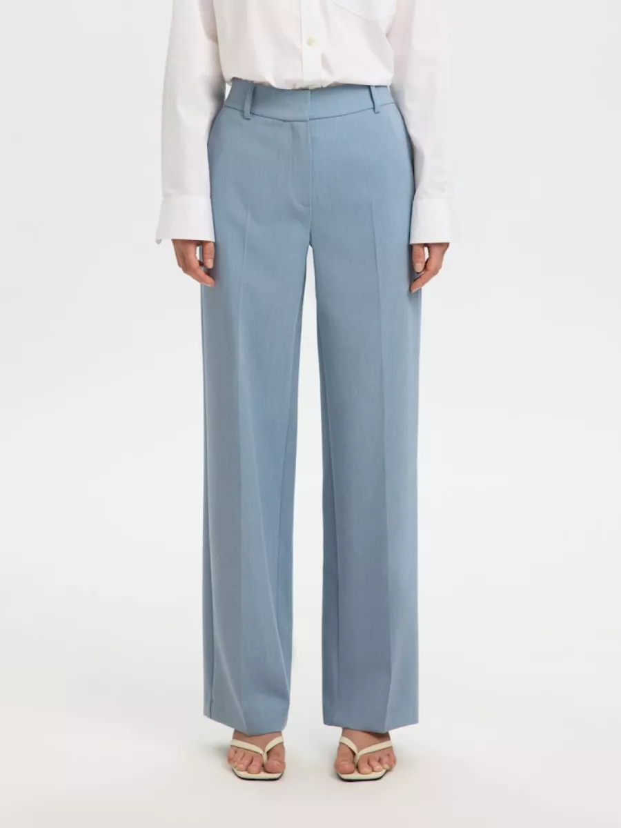Selected Femme-SLWRITA MW WIDE PANT MEL NOOS-16094206-Dusty Blue-BLUE