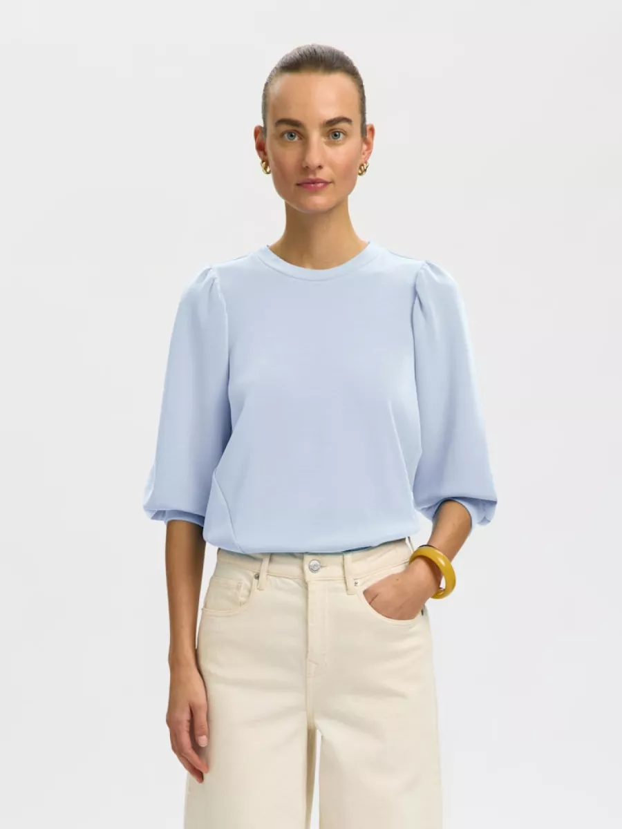 Selected Femme-SLWTENNY 3/4 SWEAT TOP NOOS-16082379-Cashmere Blue-LICHT BLAUW