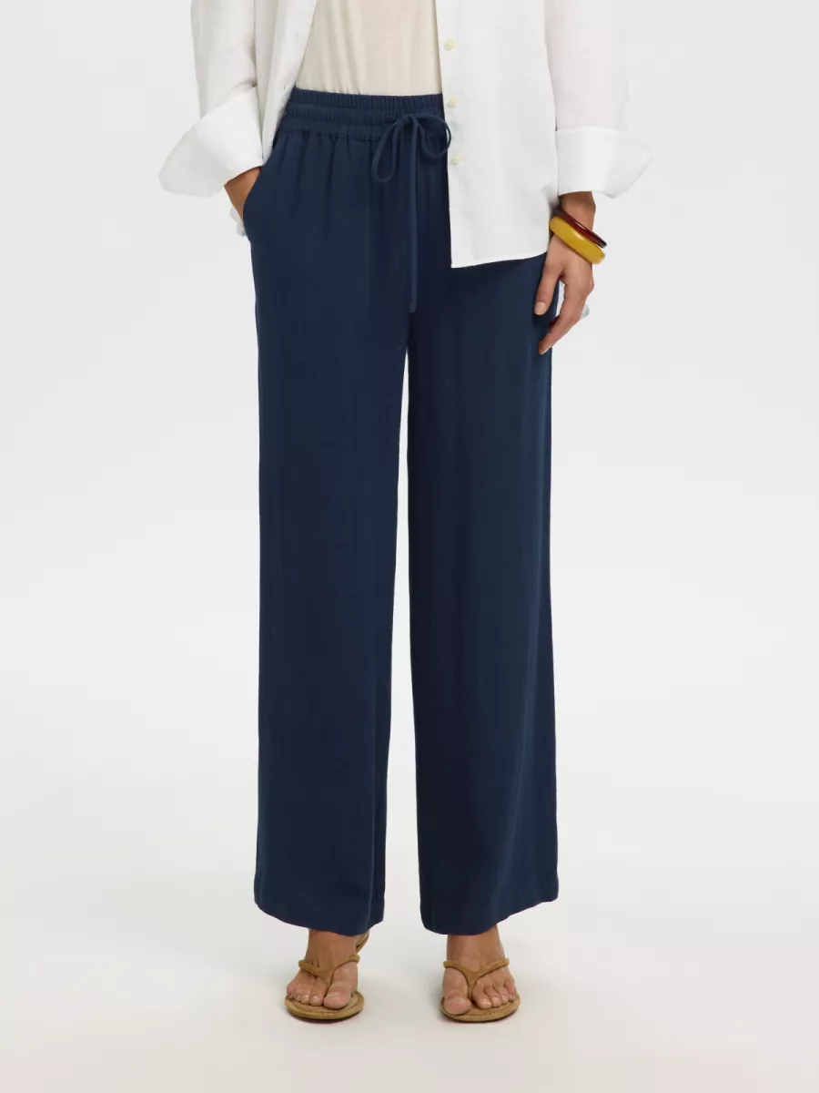Selected Femme-SLWVIVA-GULIA HW LONG SUN PANT NOOS-16089062-Dark Sapphire-BLAUW