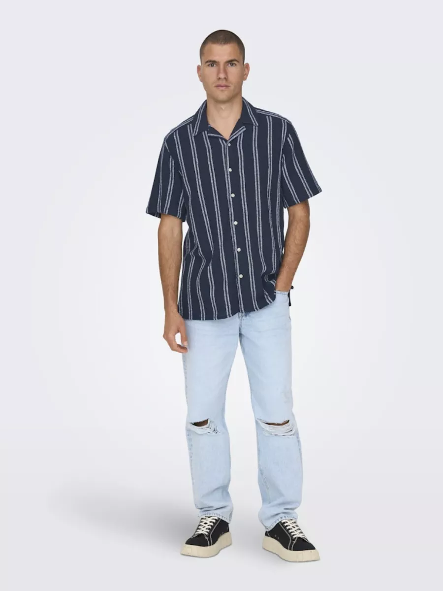 SONS-ONSTREV LIFE REG STRIPE SS SHIRT NO-22025659-Dark navy-NAVY