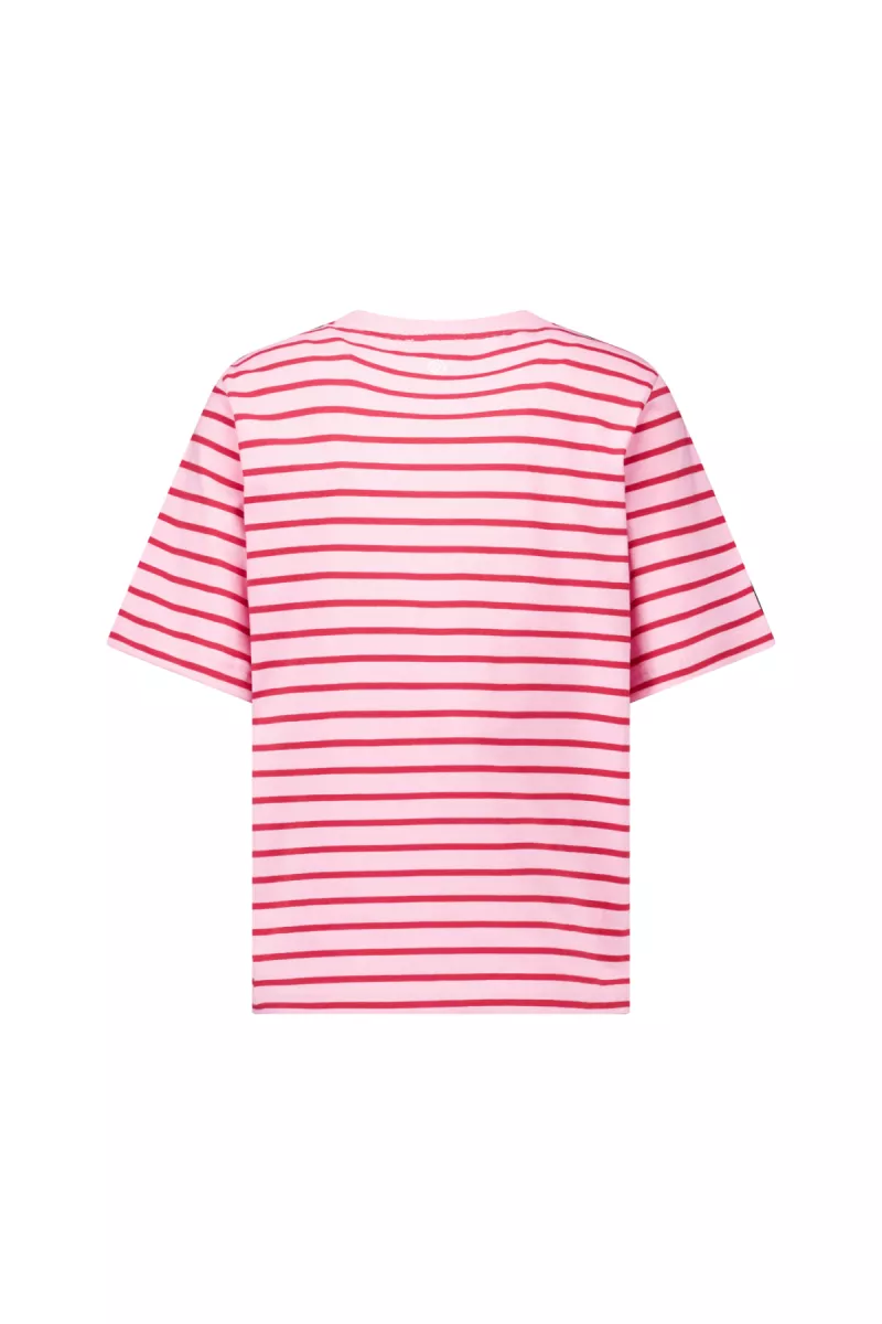 STUDIO ANNELOES-Stripe studio floor t-shirt-13689-4044 Ruby red/ pop pink-ROOD