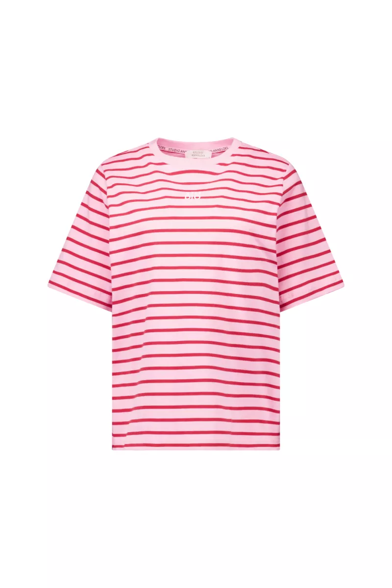 STUDIO ANNELOES-Stripe studio floor t-shirt-13689-4044 Ruby red/ pop pink-ROOD