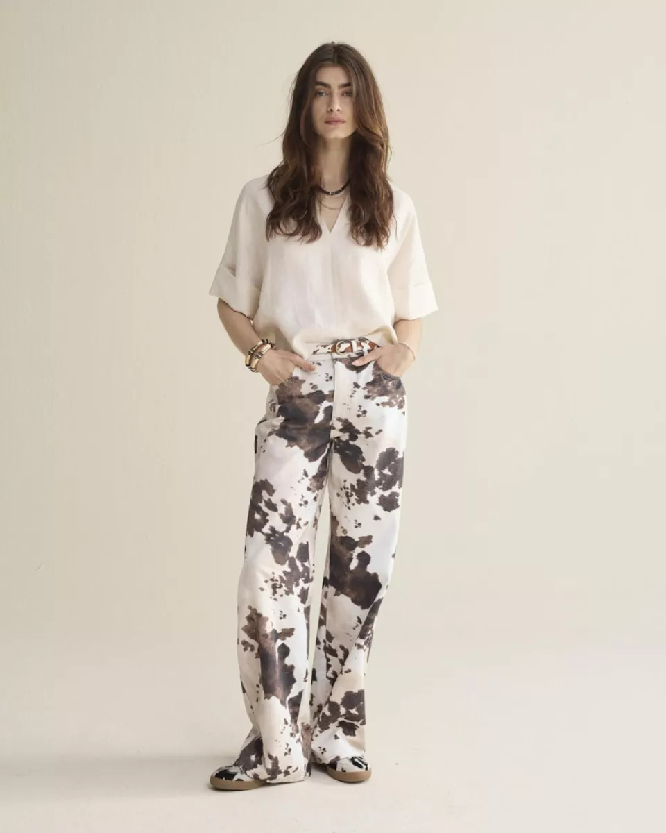 Summum-Baggy straight pant cow printed twill-4s2956-12435-120 Multicolour-MULTICOLOR