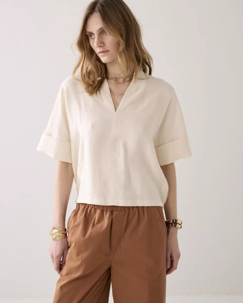 Summum-Top short sleeves modal linen blend-2s3432-12372-122 Ivory-IVOOR