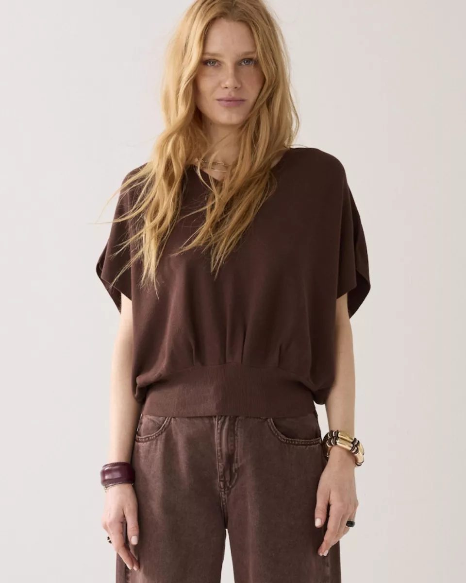 Summum-V-neck sweater viscose blend knit-7s7994-70054-713 Coffee-CAFE