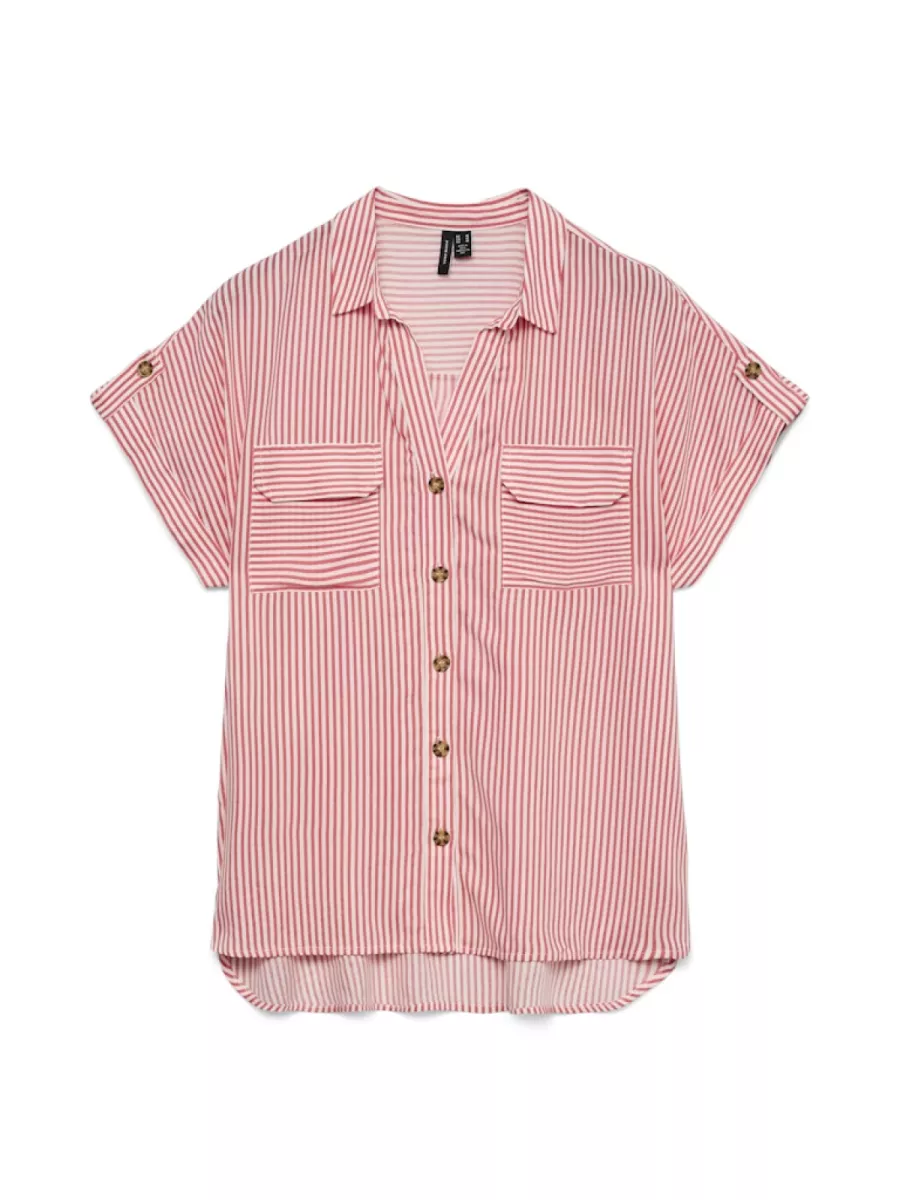 VERO MODA-VMBUMPY SS SHIRT WVN NOOS-10310139-Coral Paradise-KORAAL