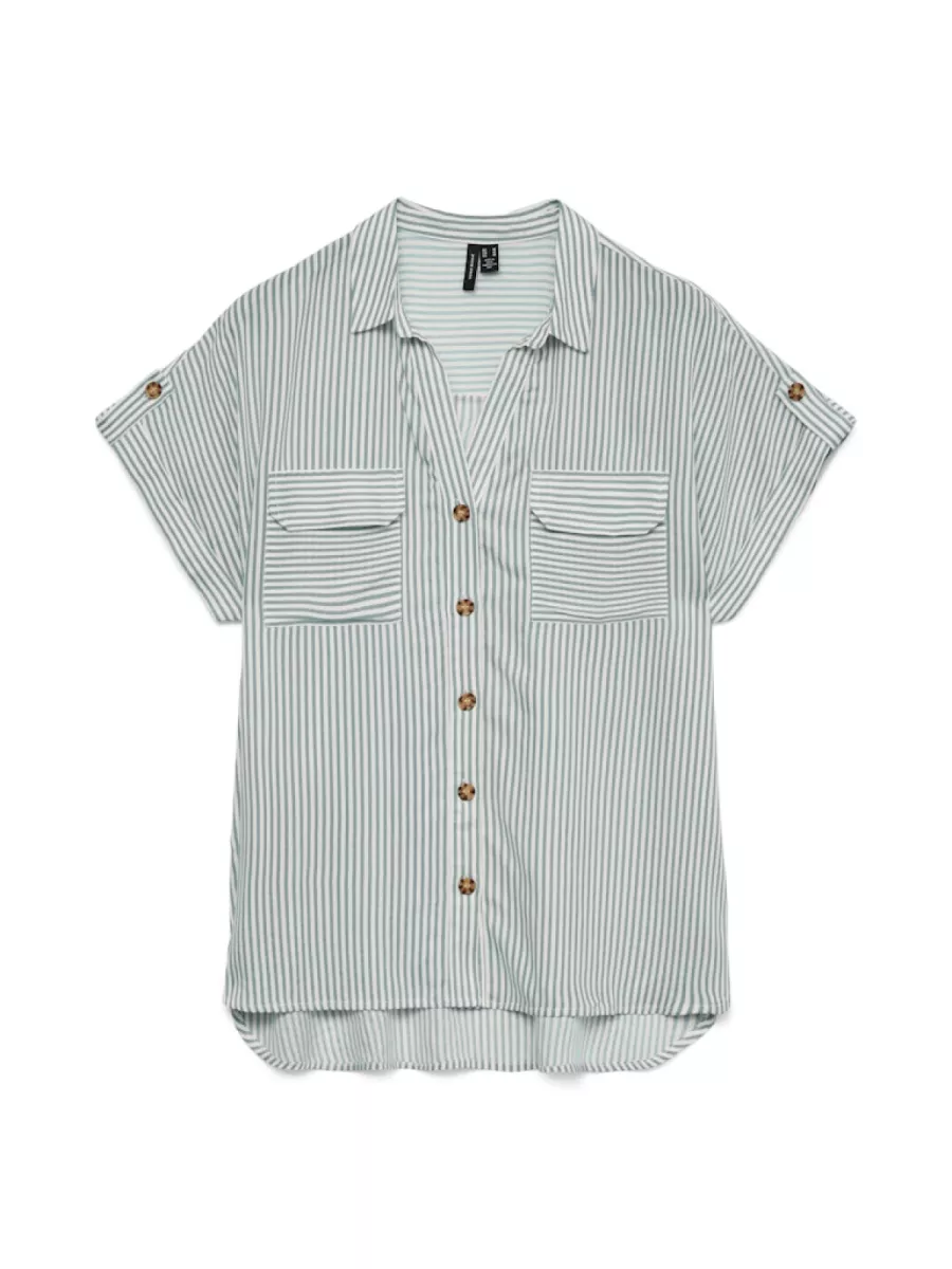 VERO MODA-VMBUMPY SS SHIRT WVN NOOS-10310139-Gray Mist-GRIJS