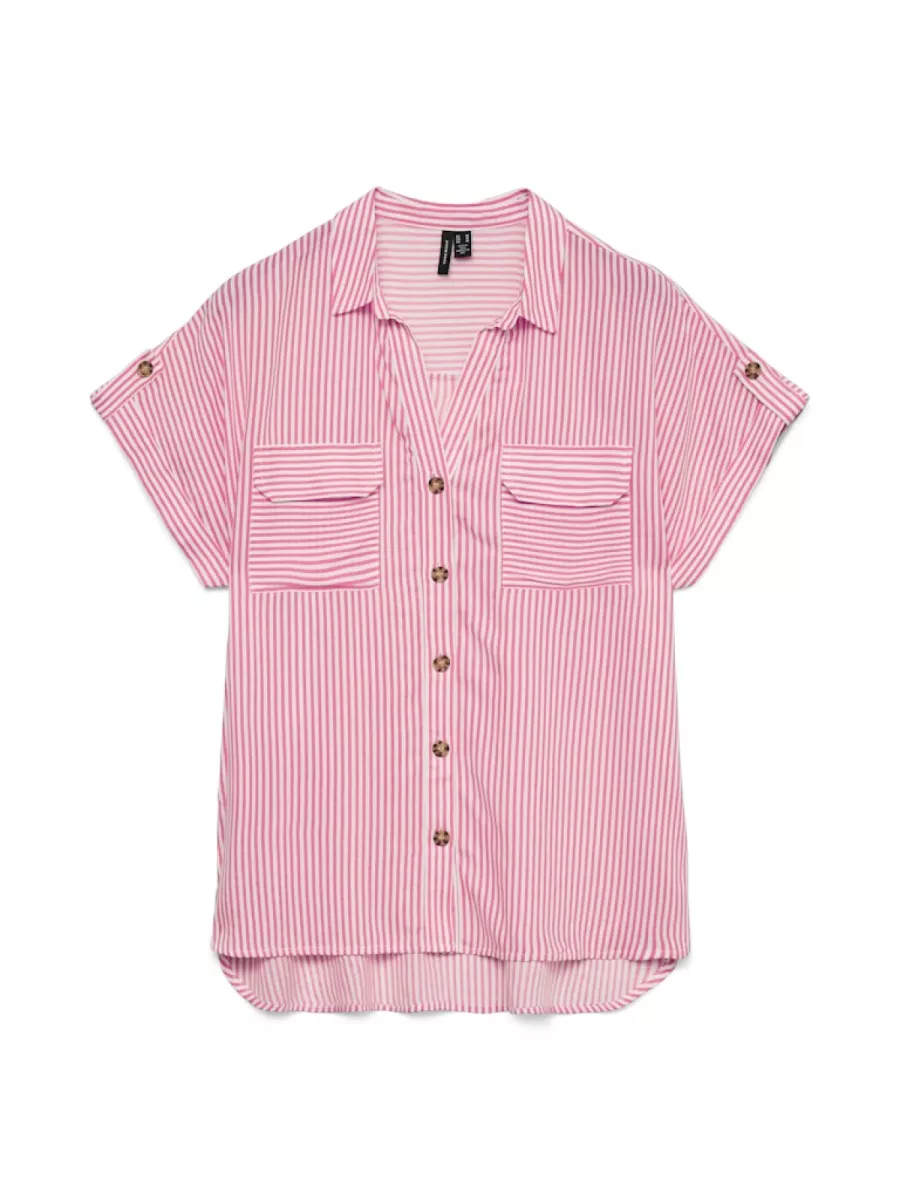 VERO MODA-VMBUMPY SS SHIRT WVN NOOS-10310139-Pink Cosmos-PINK