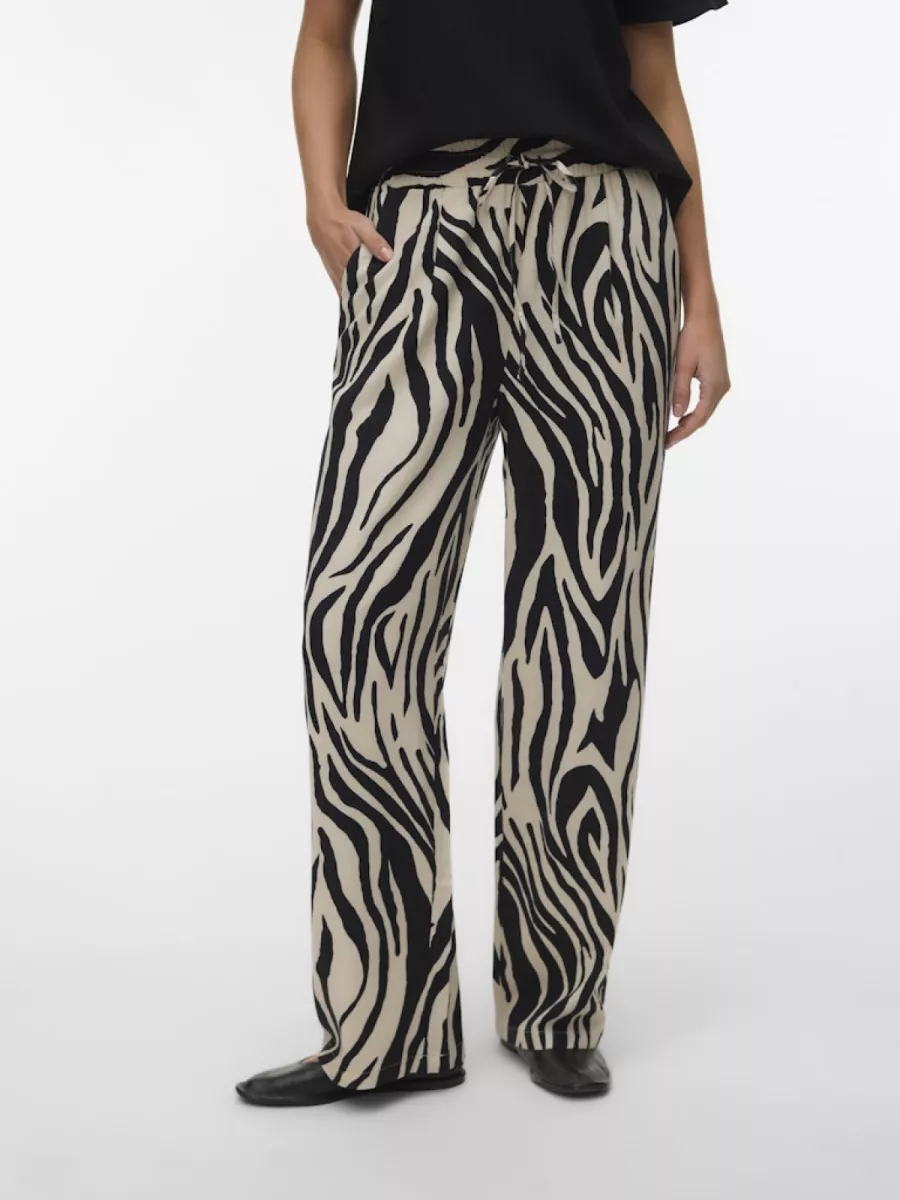 VERO MODA-VMJESMILO HW WIDE PANTS WVN NOOS-10287363-Silver Lining/ Sina Zebra-ZILVER GRIJS