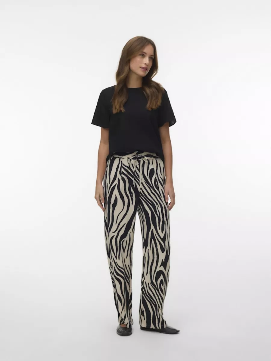 VERO MODA-VMJESMILO HW WIDE PANTS WVN NOOS-10287363-Silver Lining/ Sina Zebra-ZILVER GRIJS