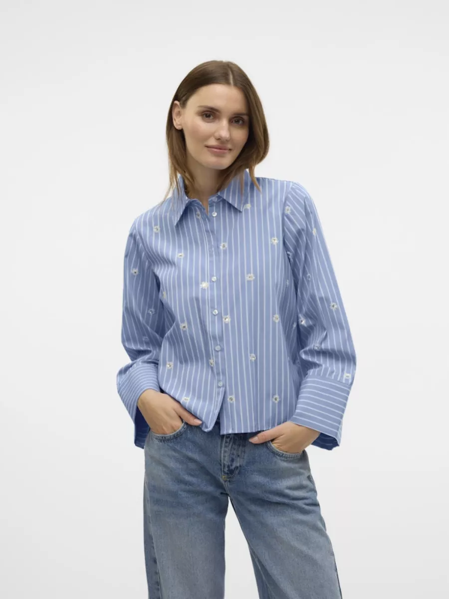 VERO MODA-VMLEILA LS LOOSE SHORT SHIRT WVN-10321872-Brunnera Blue-BLUE