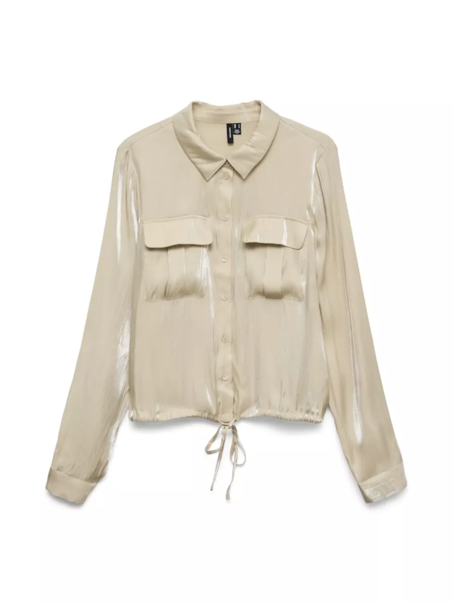 VERO MODA-VMMARYS LIVA LS TIE SHIRT WVN LCS-10347234-Oatmeal-CHAMPAGNE