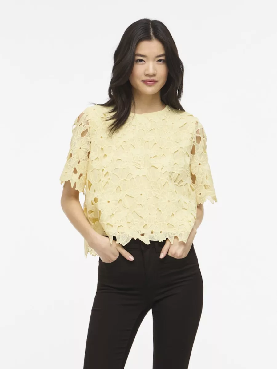 VILA-VISIENNA 2/4 LACE TOP/DC-14113552-Pastel Yellow-GEEL