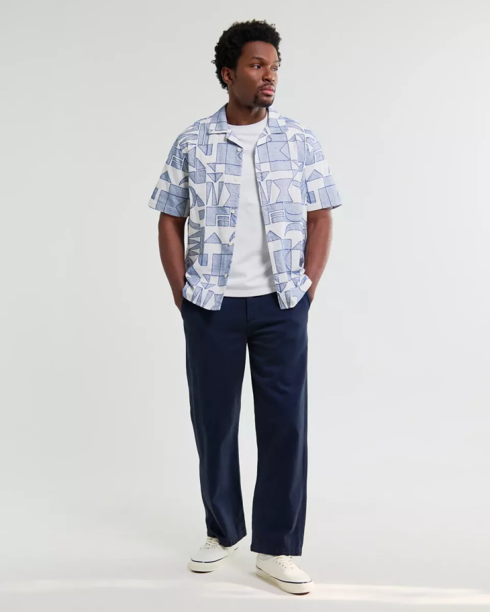 Wax London--Didcot ss shirt-Ecru blue-ECRU