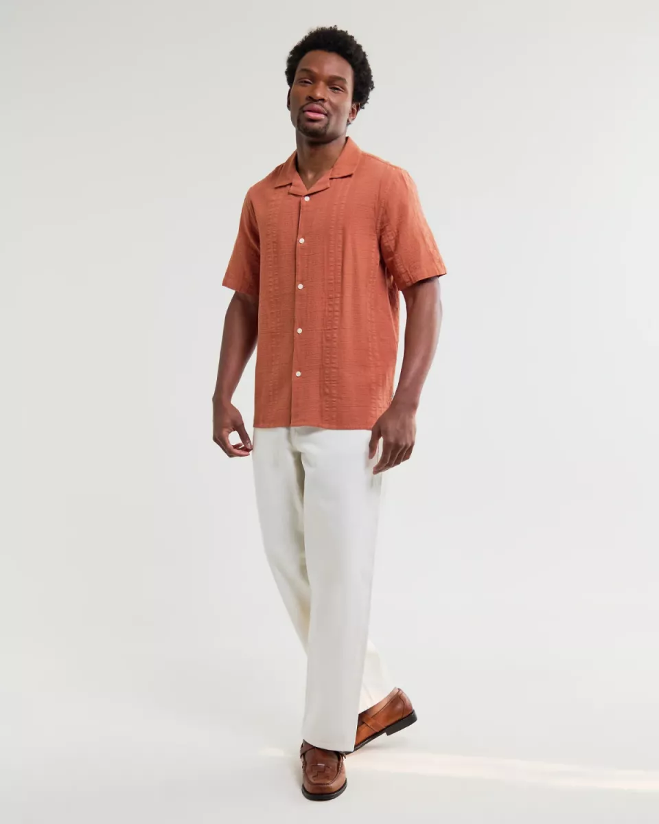 Wax London--Didcot ss shirt-Rust-ROEST