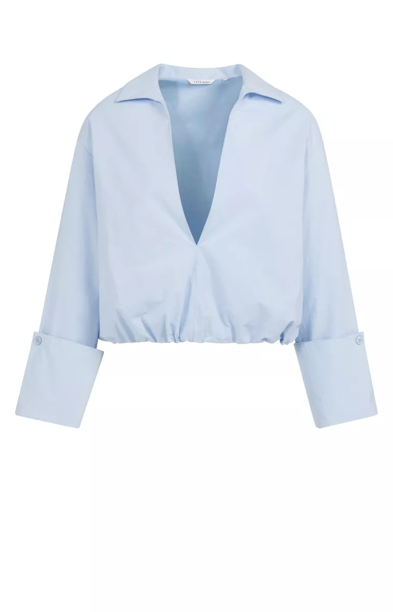 YAYA-Blouse met ballonzoom; Cotton; 99048-01-701355-603-99048-ICE BLUE