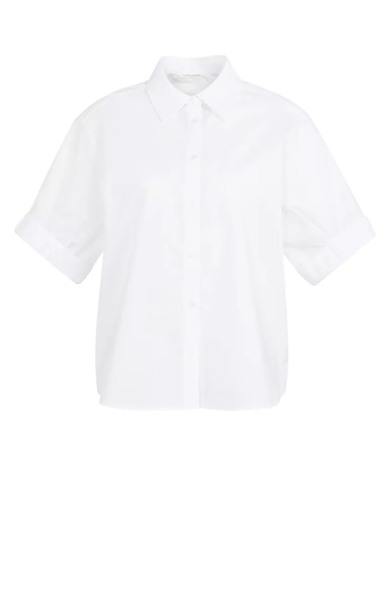 YAYA-Blouse met omgeslagen mouwen; Cotton-01-201207-603-00000-OFF WHITE