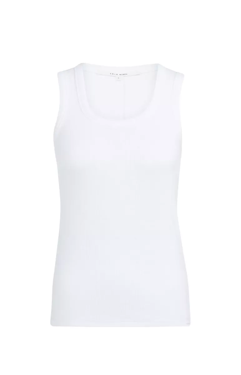 YAYA-Geribd singlet met ronde hals; Viscose/Cotton/Elastane-01-729051-603-00000-OFF WHITE