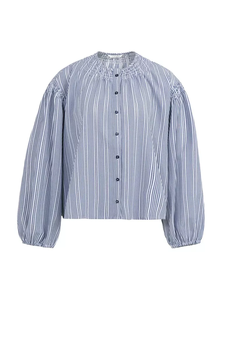 YAYA-Gestreepte blouse met plooien; Polyester/Cotton; 939231-01-201208-603-939231-NAVY