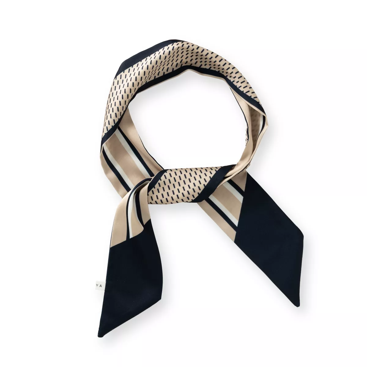 YAYA-Small Woven Scarf With Print And Contrasting-03-501048-603-939231 Navy Blazer Dessin-BLAUW COMBINATIE
