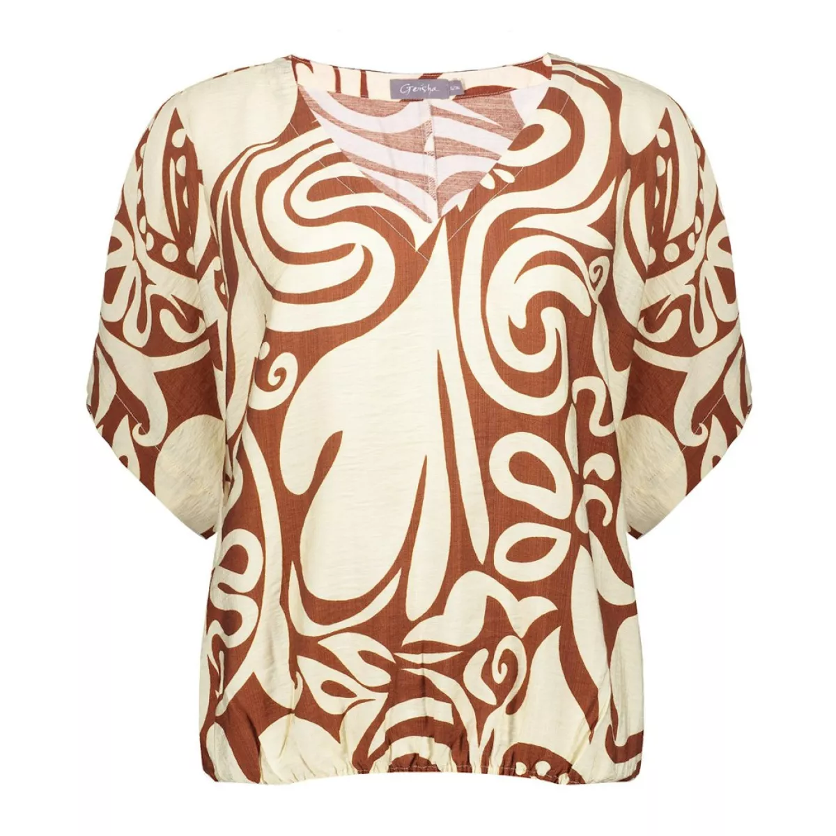 GEISHA-Top bi-color-63435-26-760 Ecru/tabacco-ECRU