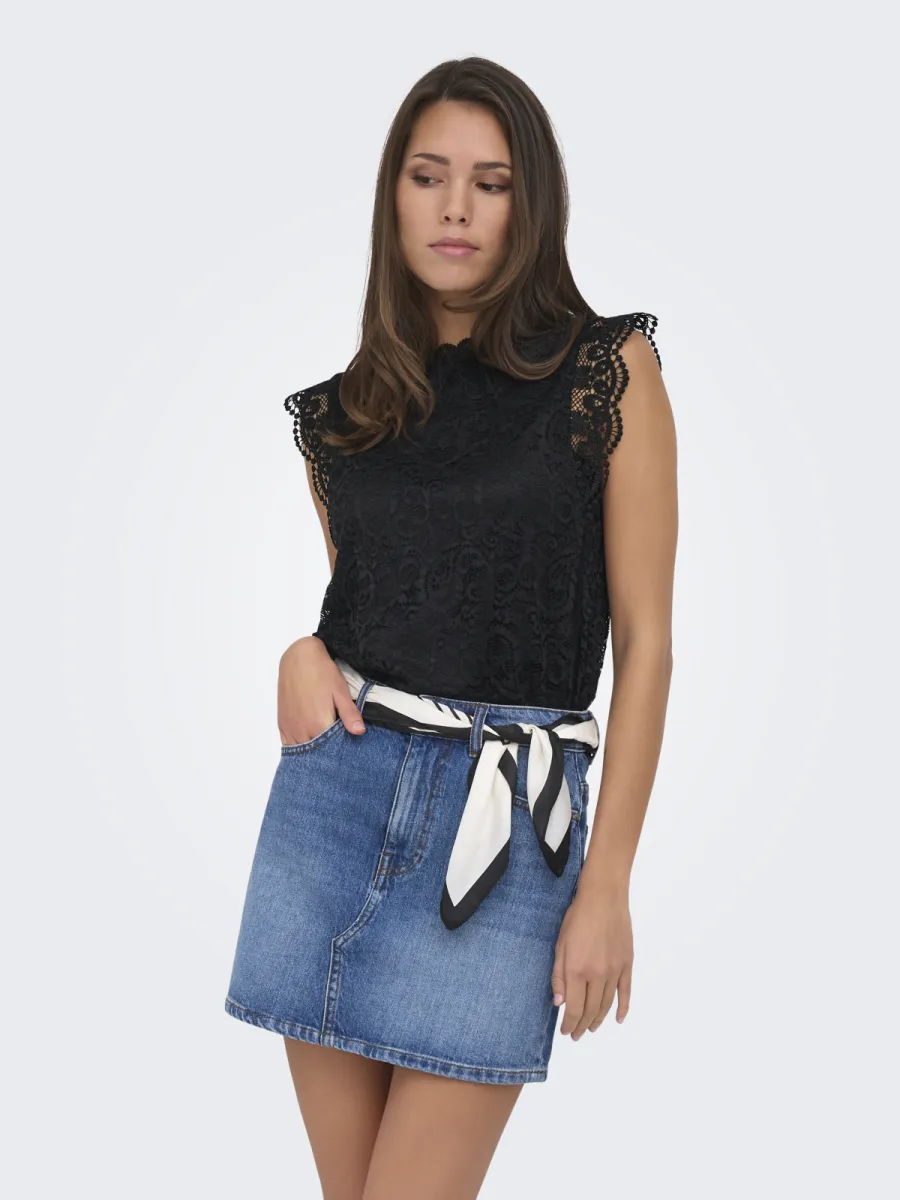 JDY-JDYLOTAS S/L LACE TOP JRS-15371696-Black-BLACK
