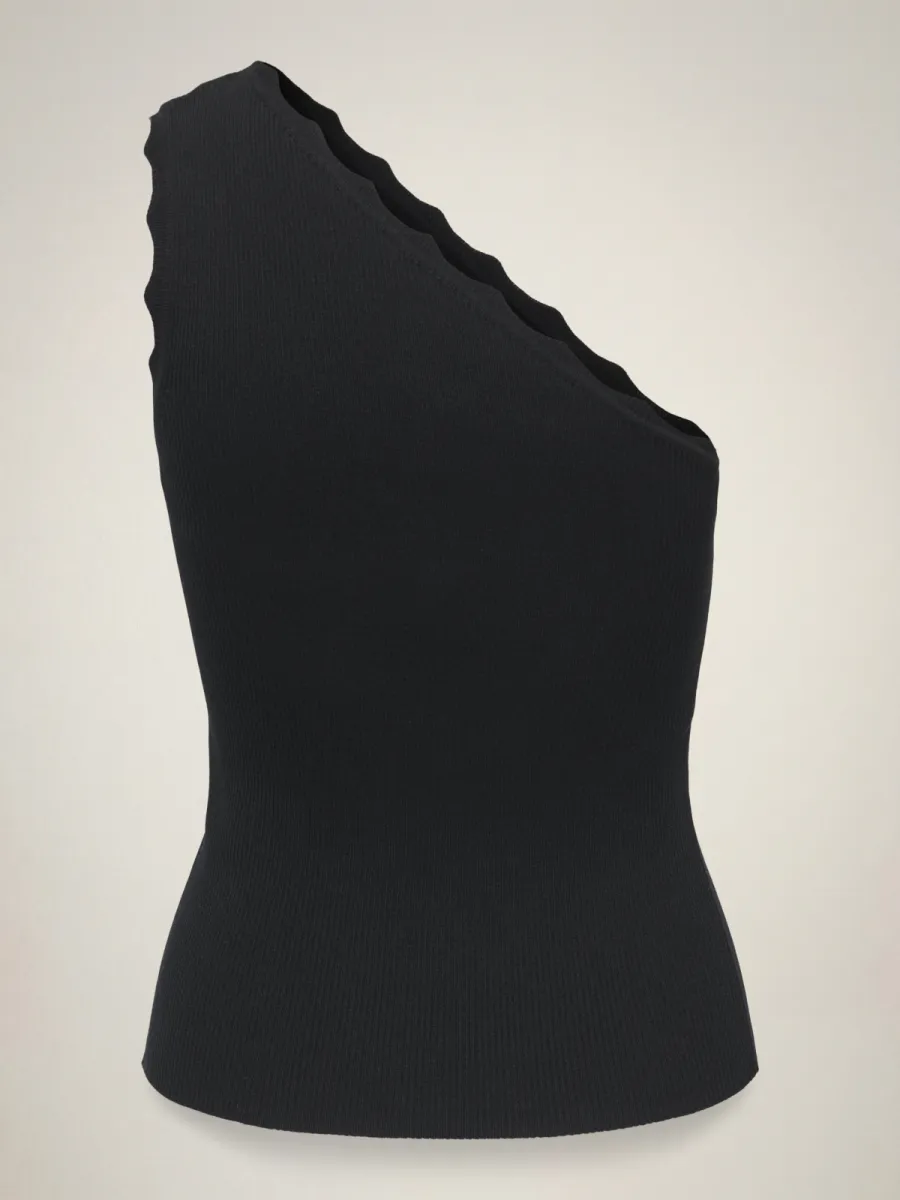 JDY-JDYLOU S/L ONESHOULDER SCALLOP TOP-15373858-Black-BLACK