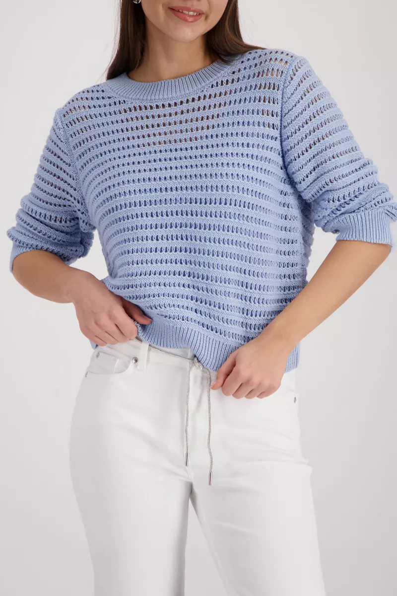 Monari-Ajour knitted jumper-410861-721 Sea side-BLAUW