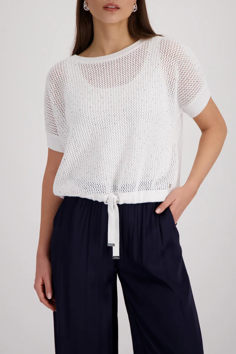 Monari-Ajour knitted jumper with rhinestones-410875-105 Cream-CREME