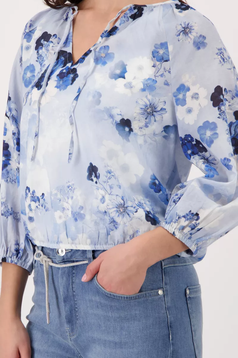 Monari-Blouse with floral pattern-410780-723 Sea side pattern-BLAUW