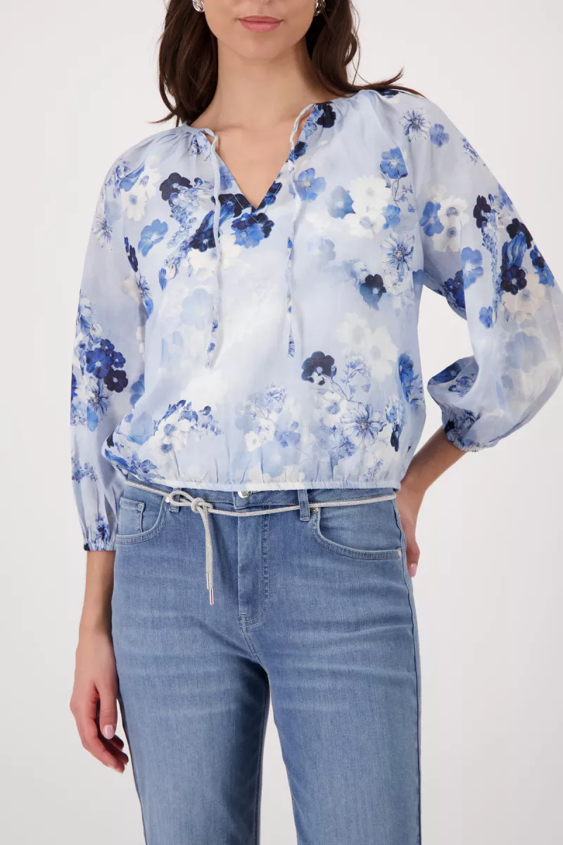 Monari-Blouse with floral pattern-410780-723 Sea side pattern-BLAUW