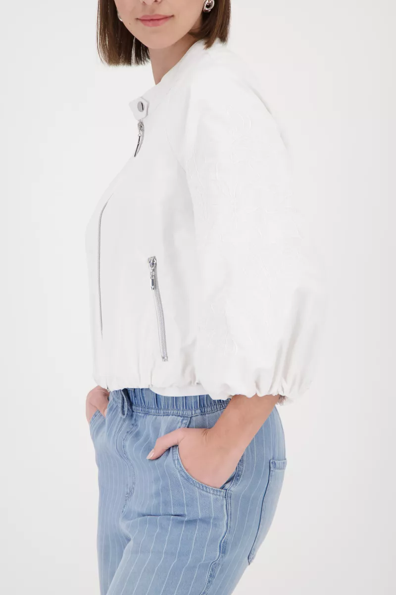 Monari-Nylon jacket with embroidery-410535-105 Cream-CREME