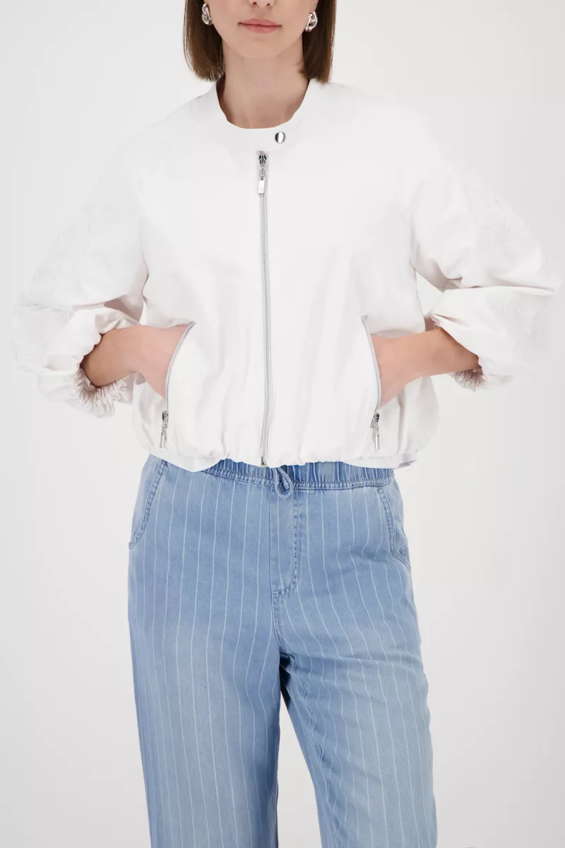 Monari-Nylon jacket with embroidery-410535-105 Cream-CREME