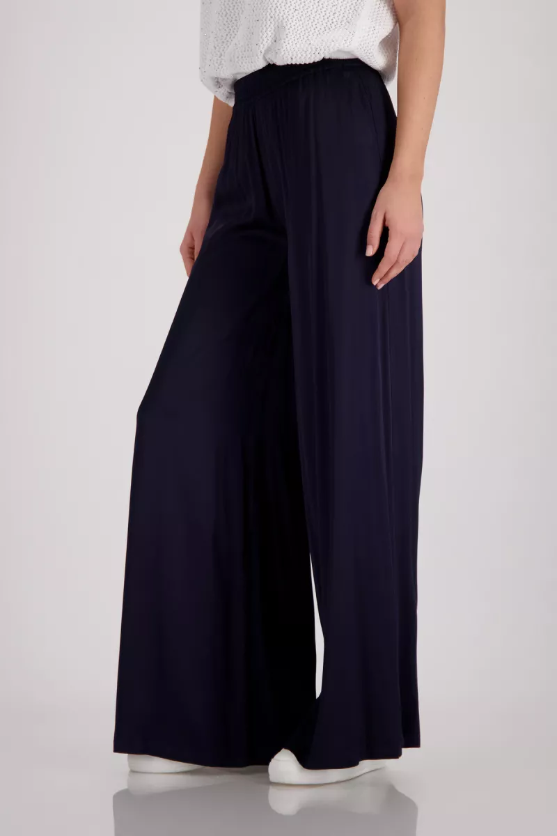 Monari-Satin-look palazzo trousers-410677-755 Marine-NAVY
