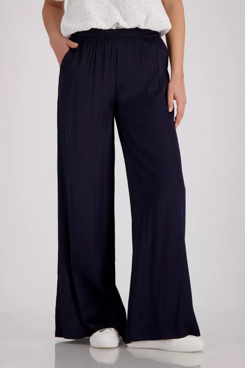 Monari-Satin-look palazzo trousers-410677-755 Marine-NAVY
