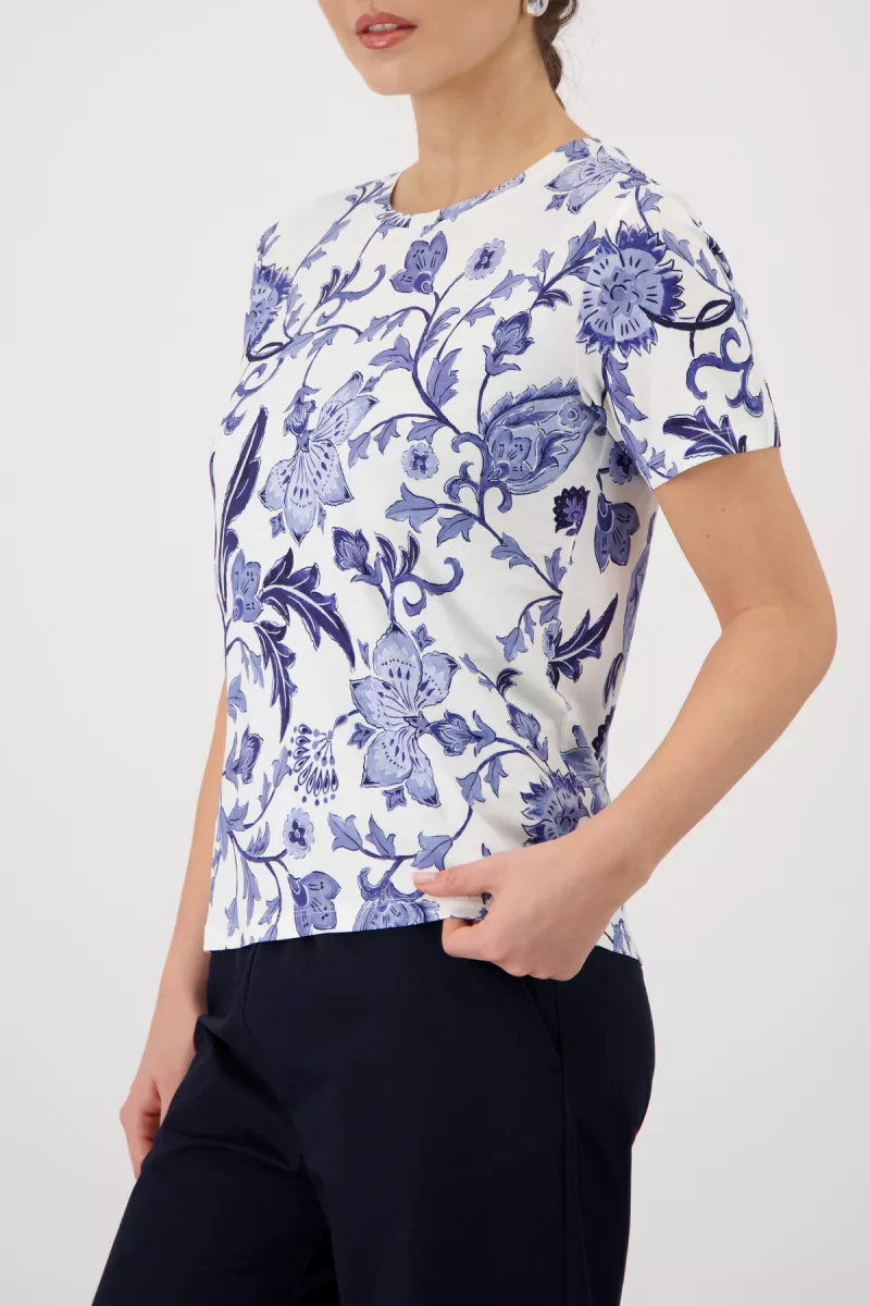 Monari-T-shirt with floral pattern-410666-757 Marine pattern-NAVY