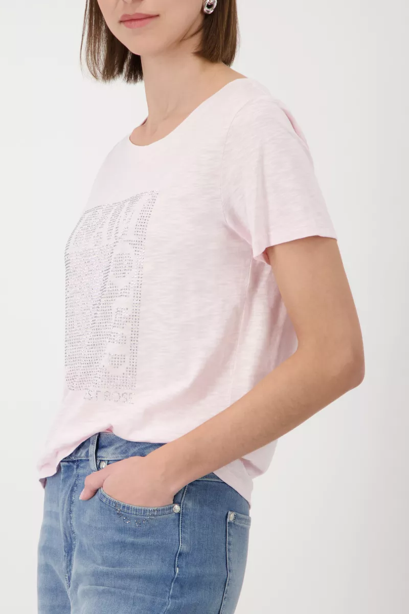 Monari-T-shirt with rhinestones-410614-400 French rose-ROSE