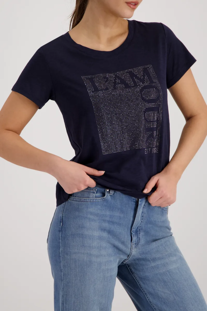 Monari-T-shirt with rhinestones-410614-755 Marine-MARINE