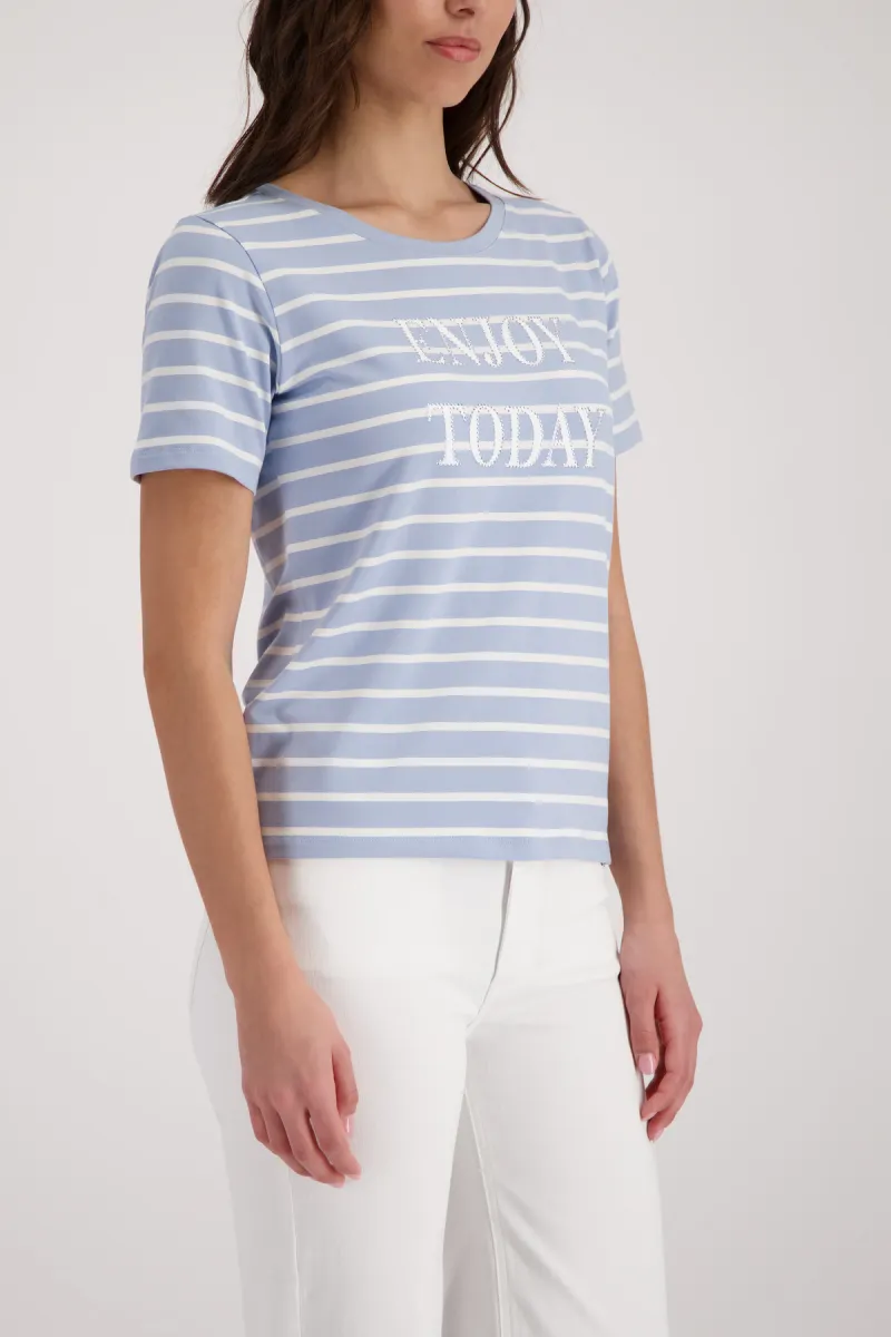 Monari-T-shirt with stripes-410618-722 Sea side striped-LICHT BLAUW