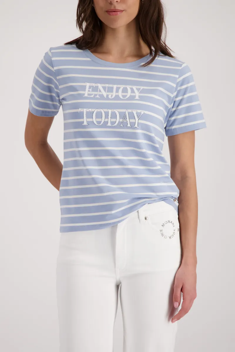 Monari-T-shirt with stripes-410618-722 Sea side striped-LICHT BLAUW